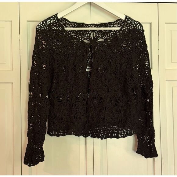 Vintage Black Crochet Cardigan - Picture 2 of 8